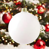 AI generated Holiday Cheer Unleashed, Blank White Ornament Wishing Merry Christmas photo