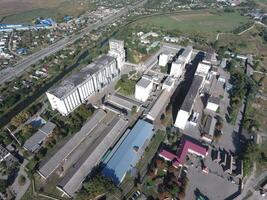 Top view of a silo elevator. Aerophotographing industrial object. photo