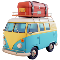 AI generated Classic van with a big suitcase on top, 3d design. Suitable business, travel and design elements png