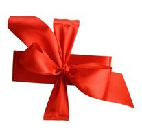 Red silk ribbon tied around the box, frame and blank for design photo