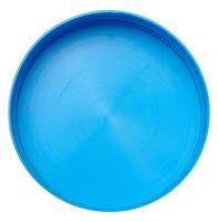 Round blue plastic jar lid on isolated background photo