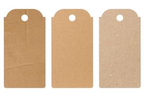 blanco marrón rectangular papel etiqueta en un blanco fondo, modelo para precio, descuento foto