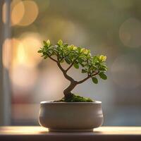 AI generated bonsai tree in a minimalist houseplant pot photo