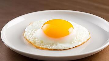 ai generado frito huevo en un blanco plato foto