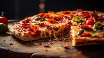AI generated delicious pizza on a board photo