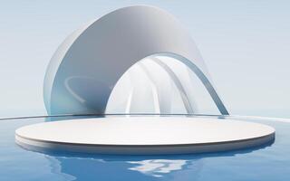 Creative geometry building with water surface, 3d rendering. photo