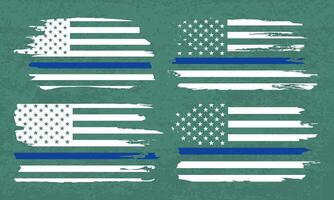 Thin Blue Line Police Officer American Flag, American Flag Blue Line Design, Distressed Thin Blue Line American Flag vector