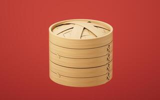 Chinese bamboo food steamer, 3d rendering. photo