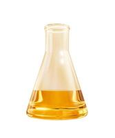 químico cristalería con dorado líquido, 3d representación. foto
