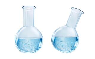 Chemical glassware and liquid, 3d rendering. photo