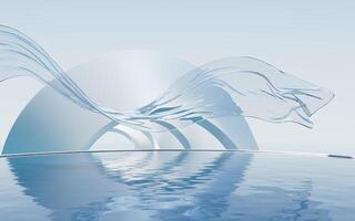 Flowing transparent cloth with water surface, 3d rendering. photo