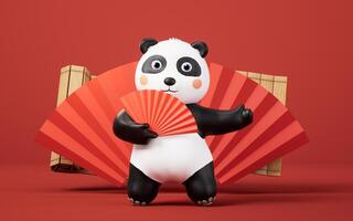 Cartoon panda with festive background, 3d rendering. photo