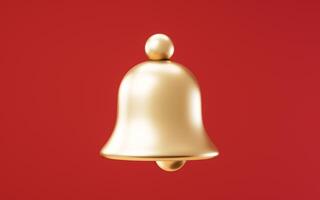 Golden bell with red background, 3d rendering. photo