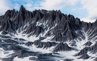 nieve montañas accidente geográfico fondo, 3d representación. foto