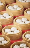 Chinese food baozi in food steamer, 3d rendering. photo