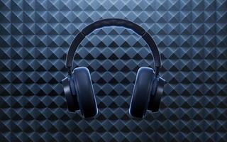 Noise-canceling headphone with sound-absorbing cotton background, 3d rendering. photo