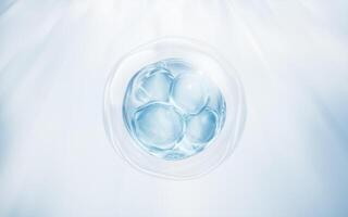 transparente azul líquido burbuja, 3d representación. foto