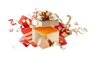 Opening golden gift box, 3d rendering. photo