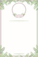 Vector - Beautiful border of frame. Pink rose with green leaves. Copy space.