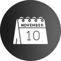 10 de noviembre sólido negro icono vector