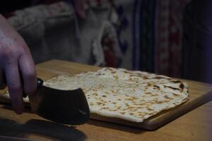 pancake gozleme with cheese and herb Traditional Turkish food photo