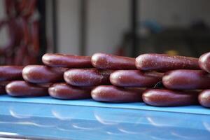 Kasap sausage Traditional Turkish cuisine at the market of Istanbul photo