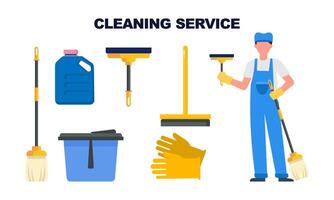 Cleaning service equipment clean worker character concept vector