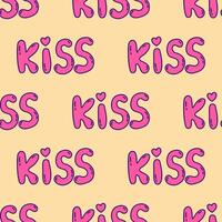 Seamless pattern. Lettering word kiss pink color. Vector print