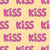 Seamless pattern. Lettering word kiss pink color. Vector print