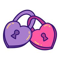 Two heart shaped locks fastened together. Vector doodle