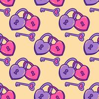 Seamless pattern. Heart shaped locks fastened together and key. Vector