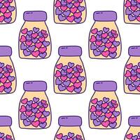 Seamless pattern. Jar with hearts inside. Valentines Day. Vector
