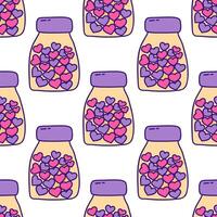 Seamless pattern. Jar with hearts inside. Valentines Day. Vector