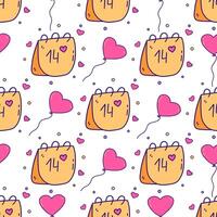 Seamless pattern. Calendar with date of February 14 and balloons. Vector