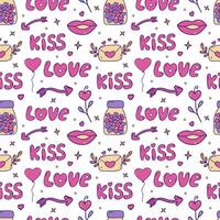 Seamless pattern with pink Valentines day elements. Vector