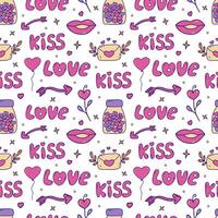 Seamless pattern with pink Valentines day elements. Vector