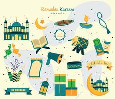 Set of eid mubarak eid al-fitr elements icons vector illustration.