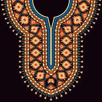 The vibrant neck design in an ethnic native American style features Navajo motifs and geometric patterns. vector