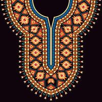 The vibrant neck design in an ethnic native American style features Navajo motifs and geometric patterns. vector