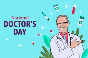 Vector world doctors day vector illustration for greeting card or background with medical equipment image.