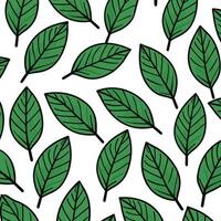 Illustration of a pattern of green leaves on a white background. vector