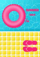 Summer sale poster with swimming pool, top view. Water texture. Vector illustration.