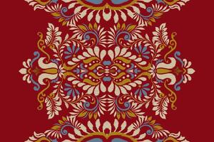 Ikat floral pattern traditional on red background vector illustration.Ikat ethnic oriental embroidery,Aztec style,abstract background.design for texture,fabric,clothing,wrapping,decoration,carpet.