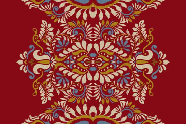 Ikat floral pattern traditional on red background vector illustration.Ikat ethnic oriental embroidery,Aztec style,abstract background.design for texture,fabric,clothing,wrapping,decoration,carpet.