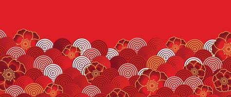 contento chino nuevo año fondo vector. fondo de pantalla diseño con flor, chino modelo en rojo antecedentes. moderno lujo oriental ilustración para cubrir, bandera, sitio web, decoración, borde, marco. vector
