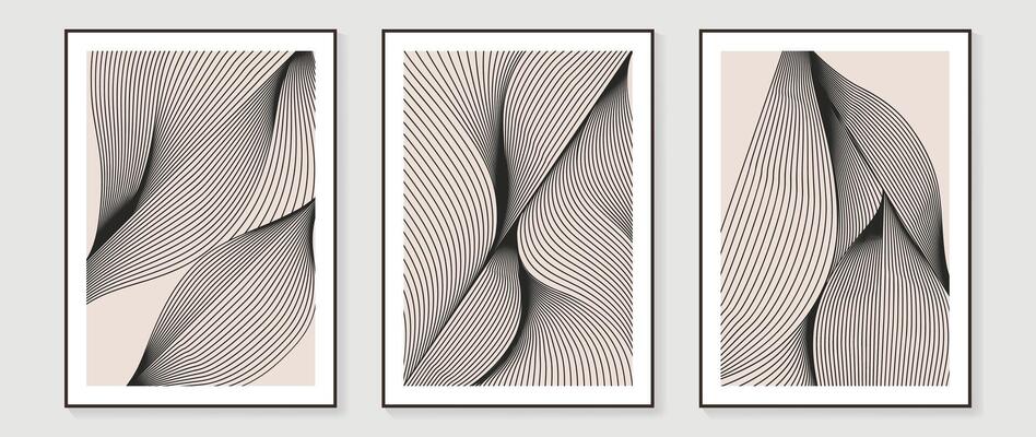 Abstract line art background vector. Minimalist modern botanical contour drawing with monochrome color. Contemporary art design illustration for wallpaper, wall decor, card, poster, cover, print.