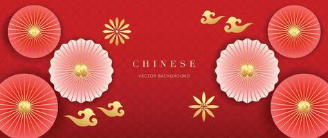 Happy Chinese new year backdrop vector. Wallpaper design with chinese pattern, flower, cloud on red background. Modern luxury oriental illustration for cover, banner, website, decor, border, frame. vector