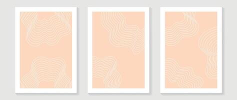 Abstract line art background vector. Minimalist modern contour drawing with wavy, curve on beige color. Contemporary art design illustration for wallpaper, wall decor, card, poster, cover, print. vector