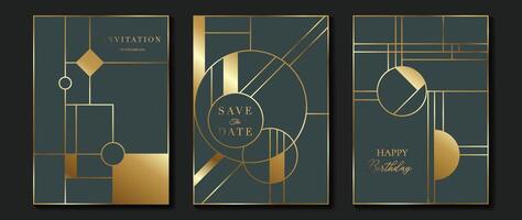 Luxury invitation card background vector. Elegant classic antique design, gold lines gradient, geometric shape on gray background. Premium design illustration for gala card, grand opening, art deco. vector