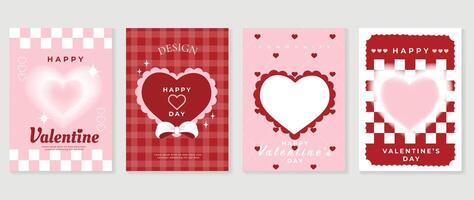 Happy Valentine's day love cover vector set. Romantic symbol poster decorate with trendy gradient heart pastel colorful background. Design for greeting card, fashion, commercial, banner, invitation.